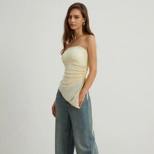 Oblique Drawstring Mesh Cover Up Tube Top